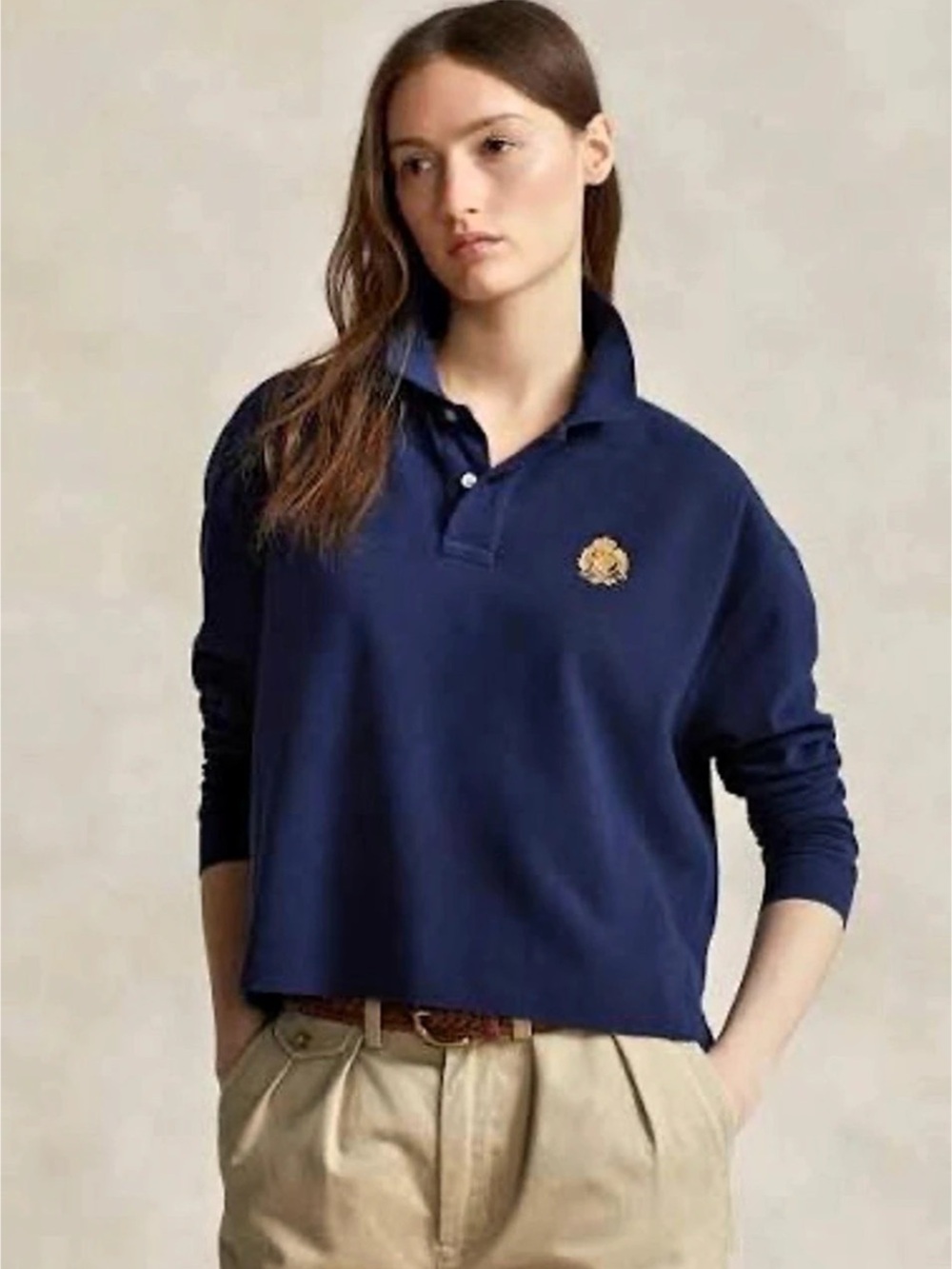 Polo Ralph Lauren Crest Cotton Rugby cropped loose polo shirt